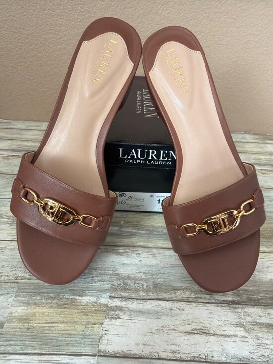 Ralph Lauren Shoes - Ralph Lauren Roxanne Block Heel Slide Sandals Tan Leather Sz 11 New in Box